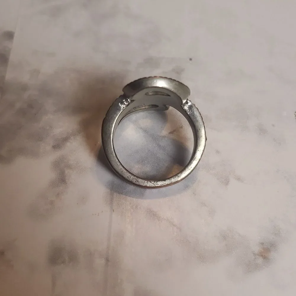 Baroque Rhinestones Swirls Ring Size 7.5 US | Silver Tone Metal